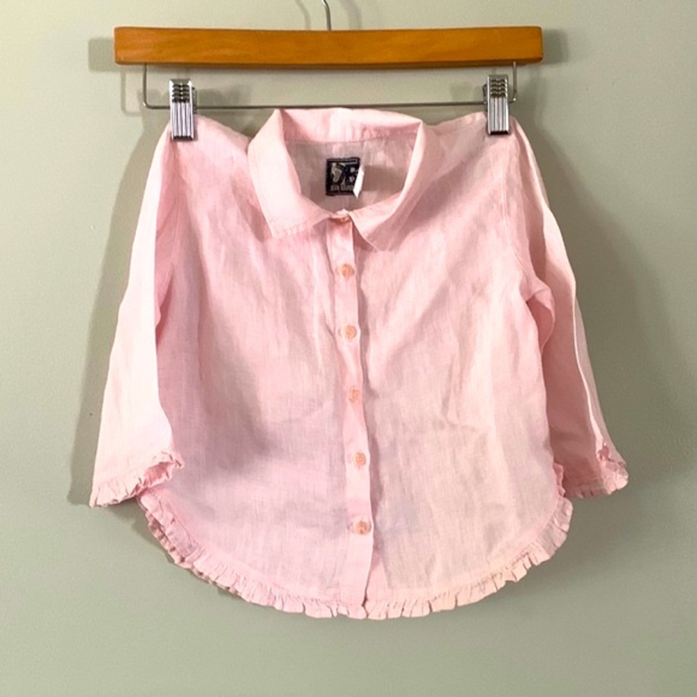 Jean Bourget Girls Pink Linen Buttoned Down Blouse 6